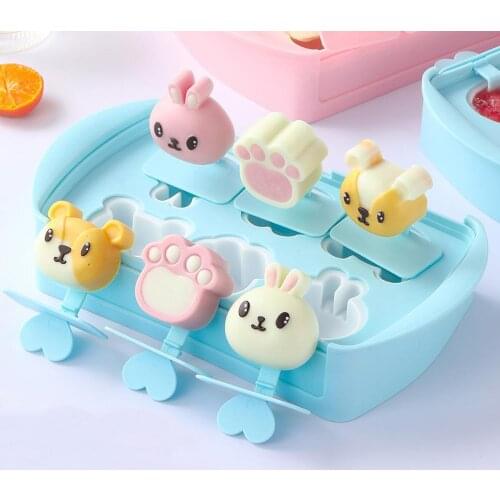 1PC Silicone Ice Cream Mold Reusable Popsicle Sticks Ice Tray With Cover DIY Homemade Cute Cartoon Ice Pop Maker Mould Holder