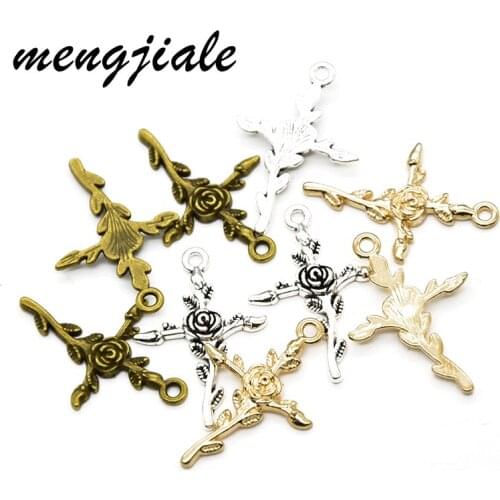 10pcs Wholesale Three Color Flower Cross Charms Zinc Alloy Metal Pendants For DIY Handmade Jewelry Accessories Making 35*23mm