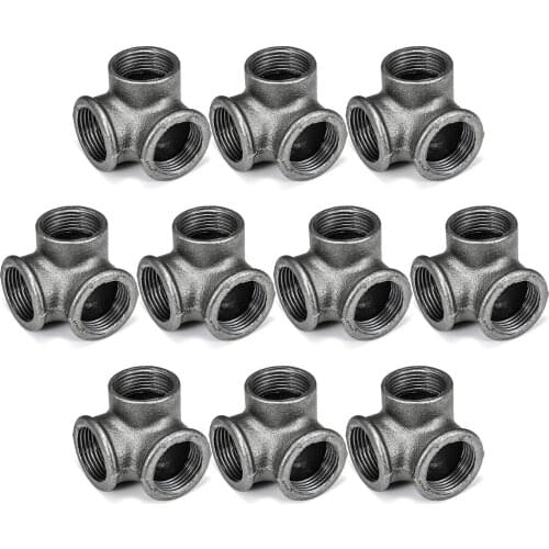 10 Packs Pipe Side Outlet Elbow Black Cast Iron Pipe Decor Pipe Fitting with Thread Hole for Vintage Retro Steampunk Industrial