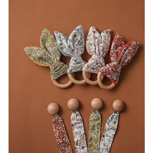 2Pcs New Baby Rabbit Ears Pacifier Set Toy Clip Chain Floral Nipples Children Pacifier Clips Teething Cartoon Teether