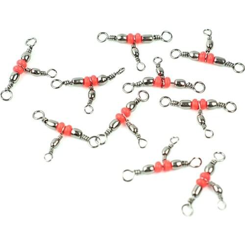 20Pcs/lot 3 Way Brass Fishing Rolling Barrel Swivel Ring Fishhook Lure Line Connector With Beads Connectors Tackle Accessories