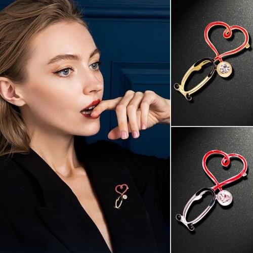 2021 New Medical Medicine Brooch Pin Stethoscope Electrocardiogram Heart Shaped Pin Nurse Doctor Backpack Lapel Jewelry Gift