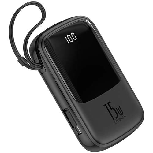 Baseus Q pow 3A Digital Display 10.000 10400mahmah Power Bank + Lightning Charging Header PPQD-B01 Black