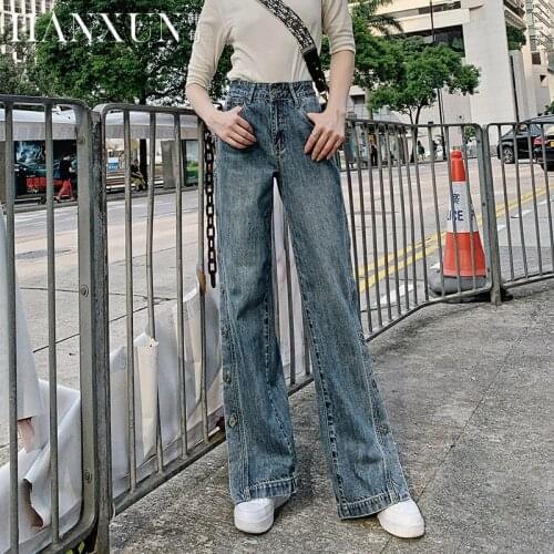 Free Shipping 2020 Fashion Long Pants For Women High Waist Trousers Plus Size Denim Wide Leg Jeans 25-31 Buttons High Quality