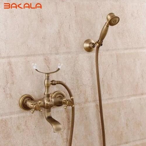 DHL Free Shipping ! Luxury Antique Brass Rainfall Shower Set Faucet + Tub Mixer Tap + Handheld Shower Wall Mounted GZ8305