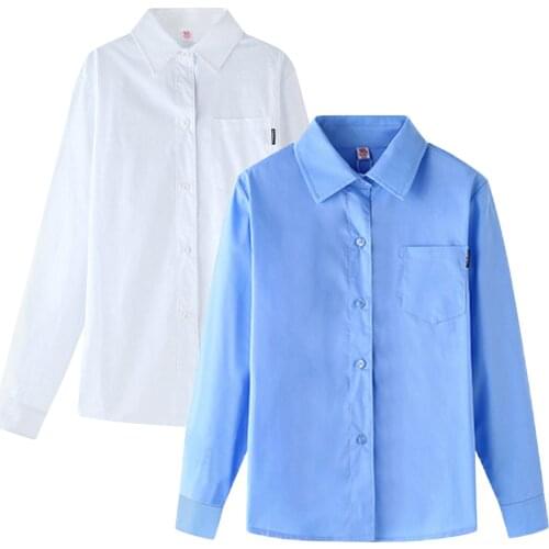 Chlidren Kids Baby Girls Boys Button Shirts Tops White Blouse Formal Wear Solid Baby Teenage Clothes School Uniform Formal