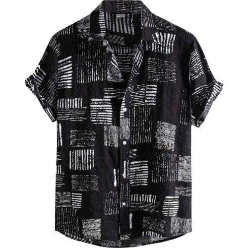 Vintage Striped Print Lapels Shirts Mens Loose Button Up Short Sleeve Blouses Classic Hawaii Tops Novelty Daily Wearing Chemise