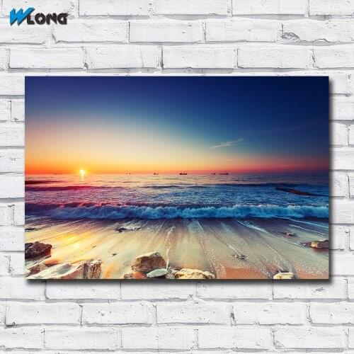 Large size Oil Painting Printing beautiful Sunset Beach With Sea wall art canvas print pictures for living room and bedroom