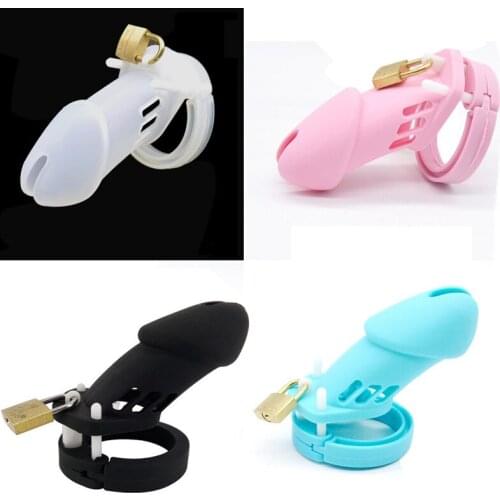CB6000 Soft Silicone Male Chastity Cage Small Cock Cage Chastity Device Sex Toy with 5 Penis Ring Penis Sleeve Ring for Men G137