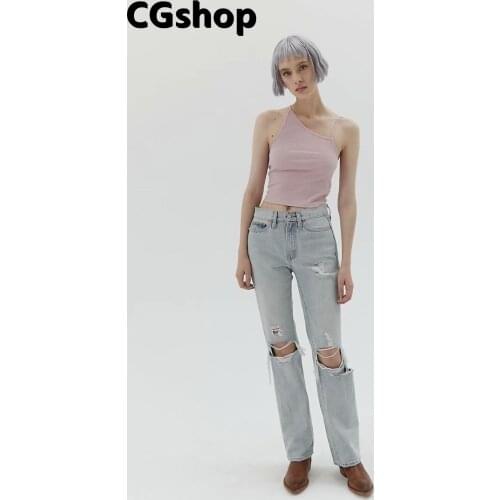 CGshop Summer Pink Cotton Crop Irregular Novelty Tops Short T Shirt Clothes for Women Narrow Pit Cropped Tee