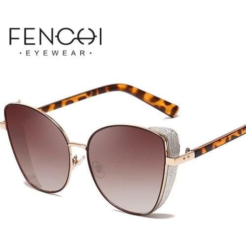 FENCHI Pink Bling Women Sunglasses 2019 New Personality Flash Powder Blue Designer Brand Luxury Cat Eye Glasses Zonnebril Dames
