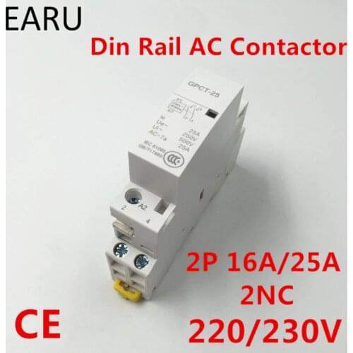 GPCT1 2P 16A 25A 2NC 220V/230V 50/60HZ Din Rail Household Ac Contactor Two Normal Close For Home Hotel Resturant