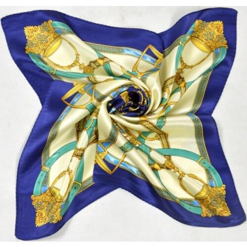 Hot Sale Women Small Silk Scarf Printed Fashion Chain Pattern Dark Blue Square 100% Silk Scarves Europe America Style Scarf