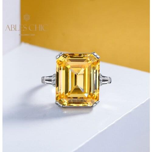Emerald Cut Oblong Lab Citrine Gemstone Ring 925 Silver Solitaire Topaz 5A Zircon Morganite Wedding Bridal Rings S2R1S2R1243
