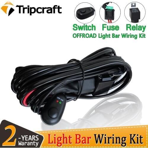 Tripcraft 12V 40A LED Work Light Bar Wiring Harness Relay Kit For Auto Offroad 4x4 72-300W Driving Fog Light Wire Fuse Switch