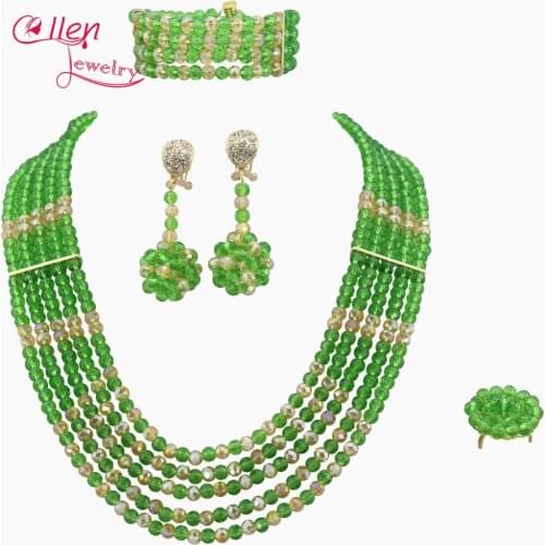 Green African Wedding Jewelry Set nigerian bridal Crystal Jewelry Set African Beads women Necklace Set W6333
