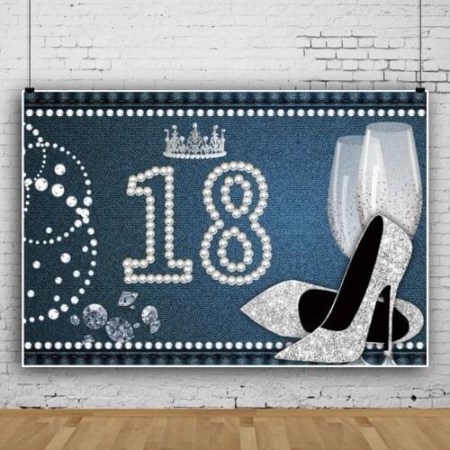Laeacco Girls 18th Birthday Pearl Silver Crown High Heels Wine Glass Photography Background Portrait Customized Photo Backdrops