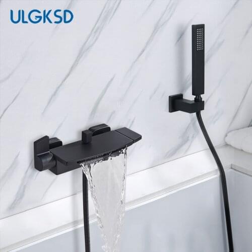 Matte Black Bathroom Faucet Waterfall Bathtub Spout W/ABS Hand Shower Tap Wall Mount Shower Faucet Hot/Cold 2 Ways Mixers Taps