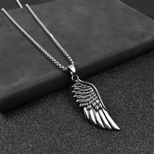Fashion Retro Men Feather Pendant Necklace Stainless Steel Punk Angels Feather Keel Chain Trend Men Street Party Jewelry