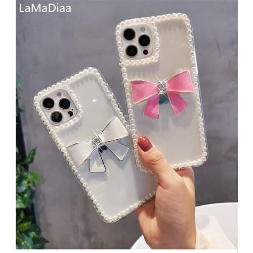 Fashion Bling Diamond Phone Case For Samsung j3 j5 j7 2016 2017 J5 j7 Prime j4 j6 j8 2018 Glitter Pearl Bow Cover