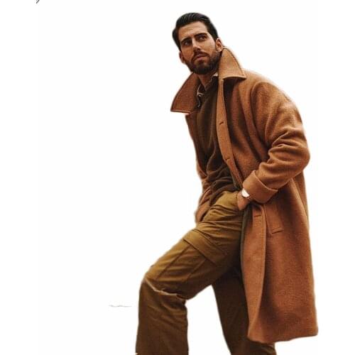 Woolen Overcoat Winter Warm Mens Solid Thick Double Breasted Loose Warm Long-Length Trench Coat Male Jacket