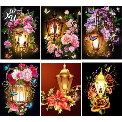 WEIWEI 5D Diamond Painting Flowers Light Cross Stitch Kit Full Drill Resin Mosaic Embroidery Picture Rhinestone Home Decor Gift