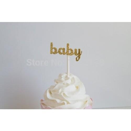 Cheap Gender Reveal Gold Glitter Baby Cupcake Toppers Baby Shower/Gender Reveal cupcake decor toppers