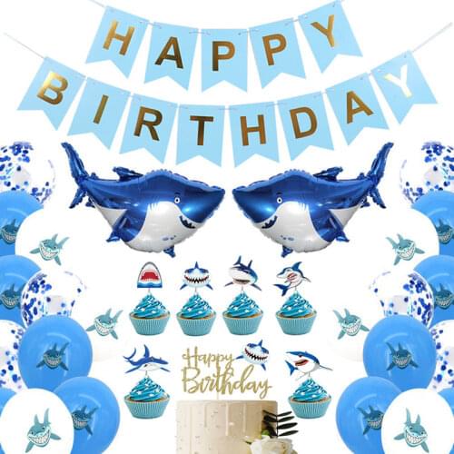 New Birthday Party Decoration Sequined Shark Balloon Set Cartoon Aluminum Film Balloon Large Sea Animal Theme Toy Ball Ornament