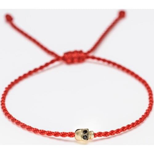 New Lucky Red String Bracelet Jewelry Adjustable Handmade Braid Thread Bracelets Gold Color Skull Charm Bracelets For Women Men