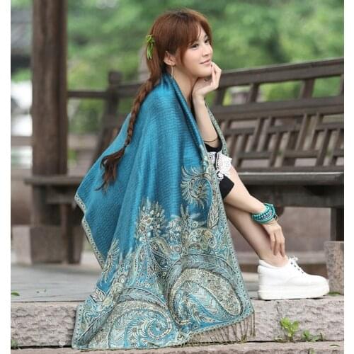 New Women Print Scarf Chinese Ethnic Style Flower Pattern Tassel Winter Warm Soft Long Travel Blanket Scarf Shawl