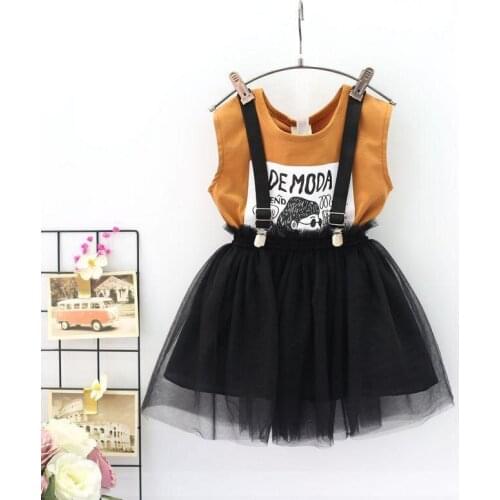 Toddler Girls Clothes Suits 2021 Summer New Kids Korean Style Cute Set Print Cotton Vest Suspender Skirt 2pcs Set for Girl 2-7 Y