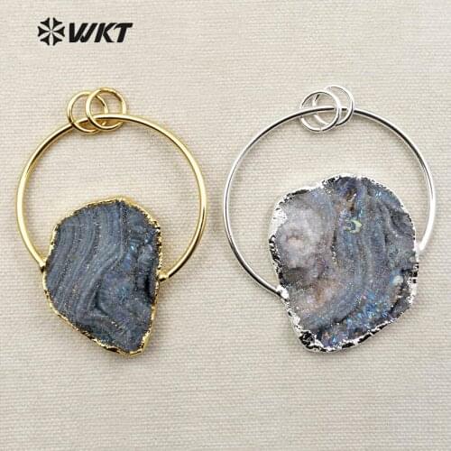 WT-P1204 Wholesale fashion jewelry natural sun onyx pendant High quality random shape raw stone with 24k gold electroplate