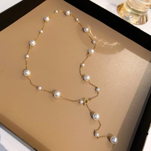 Minar Simple Simulation Pearl Chokers Necklace for Women Ladies Titanium Steel Gold Color Thin Chain Necklace Korean Accessories