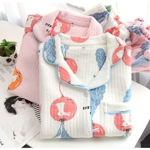 Pajamas set autumn/winter air cotton interlayer nightgown women long-sleeve thickened home service pregnant women пижама new