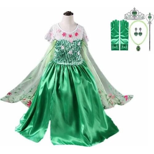 Elsa Green Dress For Girl Halloween Costume Kids Princess Dresses For Girls Carnival Disguise Party Wear 3-10 Yrs