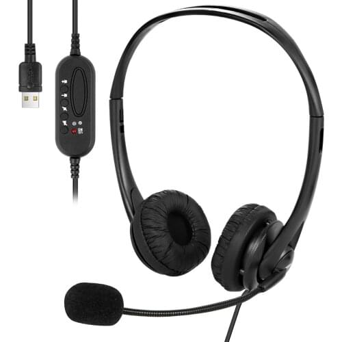 Professional Wired Headset With Mic Online Learning Balanced Sound On-Ear Headphone Laptop Desktop Call Center USB Headset