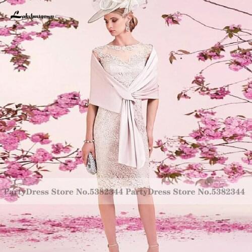 Modest Lace Mother of the Bride Dress with Cape 2020 Vestidos de Novia Plus Size Women Guest Wedding Party Dress Knee Length