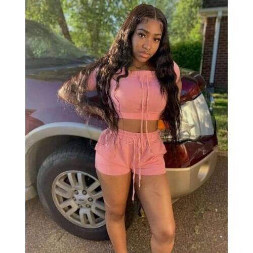 Bandage 2 Piece Tracksuit Set Women Summer Casual Sport Cute Sexy Club Outfits for Women Matching Sets Crop Top Biker Shorts Set