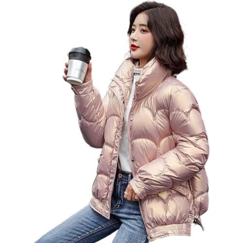 Style 2021 Winter Fashion Women Autumn Winter Glossy Stand Collar Jacket Cotton Liner Down Coat Womens Short Parka