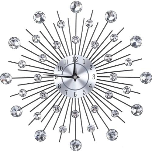 Sparkling Bling Metallic Silver Flower-Shaped Wall Clock for Living Room Office Round Flower