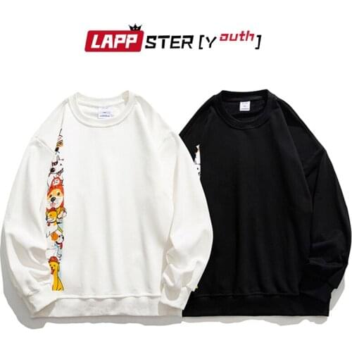 LAPPSTER-Youth Men Harajuku Patchwork Oversized Hoodie 2021 Mens Japanese Streetwear Y2k Sweatshirts Male Kawaii Dogs Sweatshirt