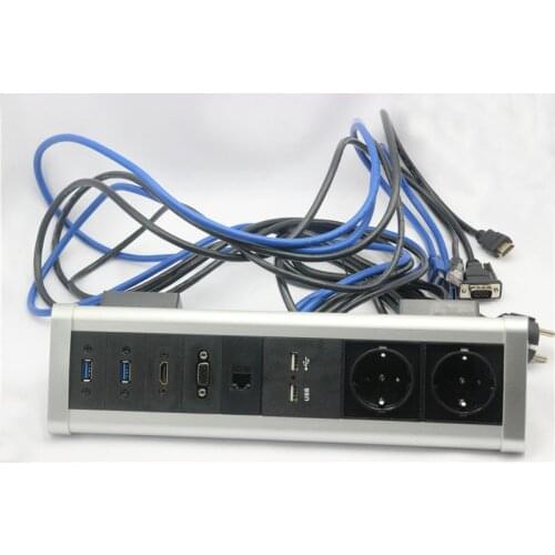 Triangle Movable Desktop Table Mount Electrical Office Socket with 2 EU Power outlet+2 USB Charger port+ rj45+VGA+HDMI+2 USB 3.0