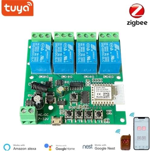 Smart Zigbee Switch 4 Channel Module With RF433 Zigbee Switch 5-32V DIY Work with Alexa Smartthing ewelink APP Remote Control
