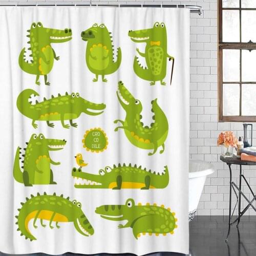 Green Animal Crocodile Cartoon Shower Curtain Polyester Fabric Bathroom Home Decor Waterproof Shower Curtains with Hooks