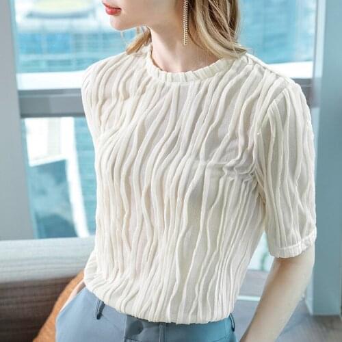 Summer T-Shirts Women Sexy French Folds Style Elegant Fashion 2021 New INS Slim Big Size Female Blouse Mid Sleeve C2457