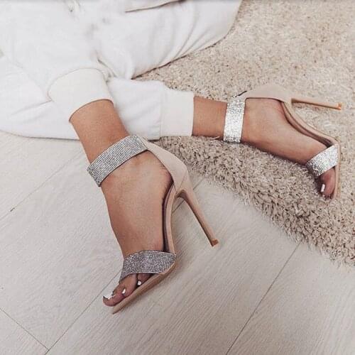 Rhinestone Women Shoes Summer Womens High Heels Sandals Sexy Thin-heeled Ladies Party Shoes Woman Fashion Pump Sandals XKD4143
