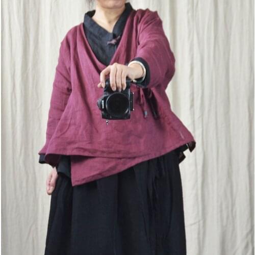 Women Autumn Spring Solid Color Ramie Tops Jackets Female Loose Vintage Chinese Style Coat Outwear Thin Overcoat Ladies 2018