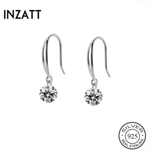 INZATT Real 925 Sterling Silver ROUND Zircon Drop Earrings For Elegant Women Party Fine Jewelry Fashion Accessories Gift