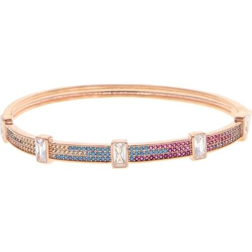 2019 summer new rose gold color blue red white baguette cubic zirconia cuff bangle bracelet for women luxury fashion jewelry