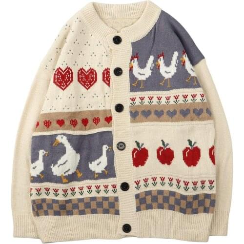 LACIBLE 2021 Hip Hop Streetwear Knitted Sweater Men Women Jacquard Outer Harajuku Sweater Oversize Loose Cardigan Sweater Tops